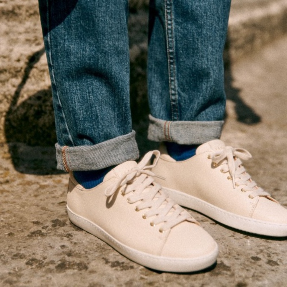 Sezane Jack Leather Sneakers in Smooth Ecru